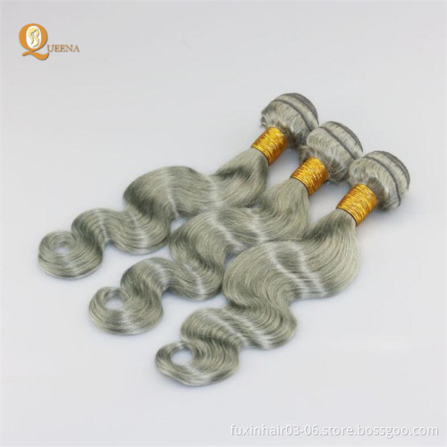 Human Hair Extensions Gray Weave 8A Garde Brazilian Hair WEAVING Non-remy Hair Grey Silky Straight Wave >=20% Double Drawn